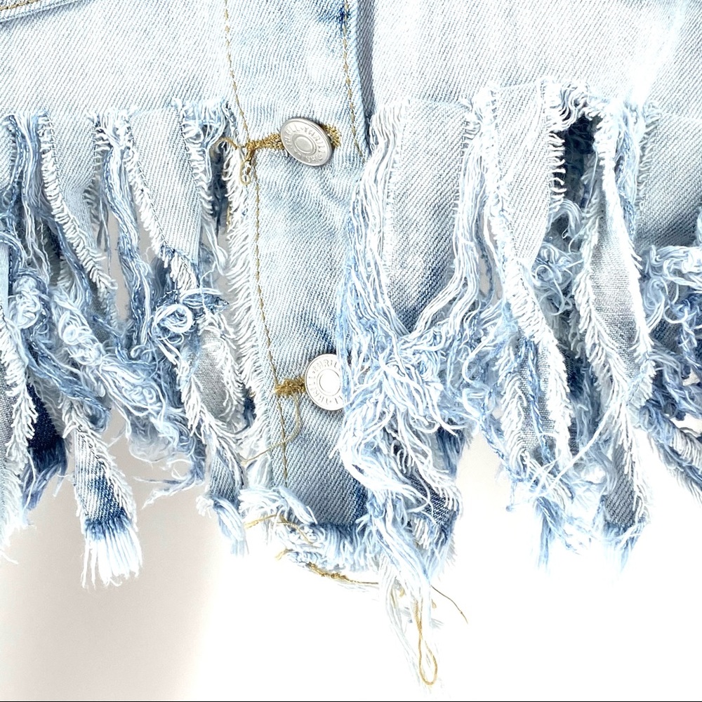 Thrill Women's Fringe Cropped Denim Jacket L - Picture 3 of 7